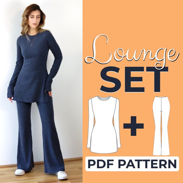 Loungewear Set Sewing Pattern, Long Sleeve + Wide Leg Pants, Easy Beginner Pattern, XXS - XXXL, A4, A0, US-Letter + Illustrated Tutorial