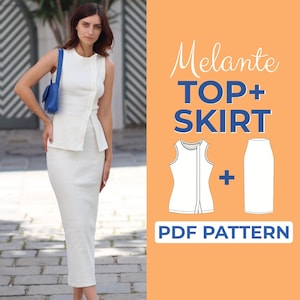 Paquete de patrones de costura para top y falda / Falda tubo sin mangas con botones y top / Patrón + Instrucciones fáciles / XXS-XXXL / A0, A4, Carta de EE. UU.