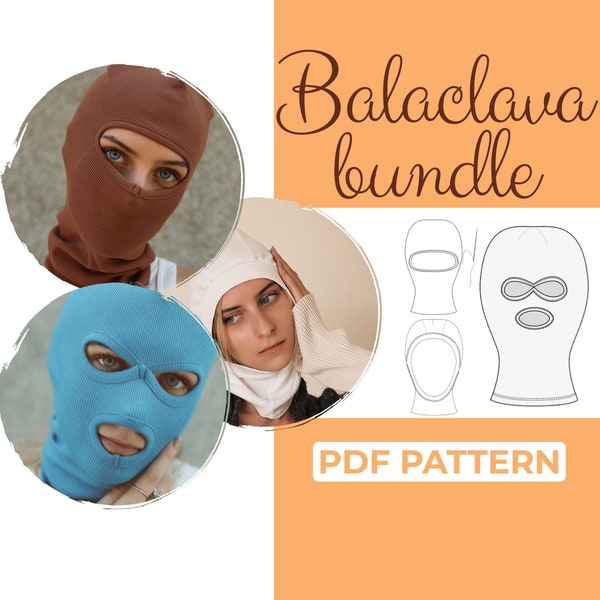 Balaclava Mask Sewing Pattern Bundle , 3 Ski Mask Patterns, Winter Hat Pattern, Full Face Cover for Skiing, Shiesty Pattern, A4, A0 & Letter