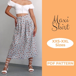Pleated Skirt Sewing Pattern, Flare Maxi Skirt, High Waisted Summer Skirt, XXS - XXL Sewing Pattern, A0, A4 & US-Letter + Easy Instruction