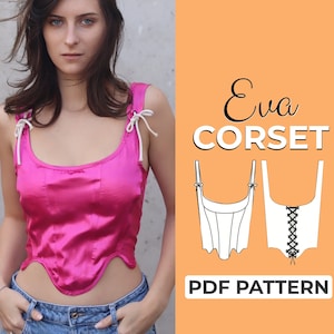 Patrón de costura de corsé con cordones / Patrón de bustier / Patrón + instrucciones ilustradas detalladas / XXS - XXXL / A0, A4 y carta de EE. UU.