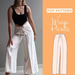 Patron de couture de pantalon portefeuille palazzo, pantalon portefeuille en lin incroyablement confortable et facile, pantalon palazzo, pantalon large d'été pour femme, taille haute