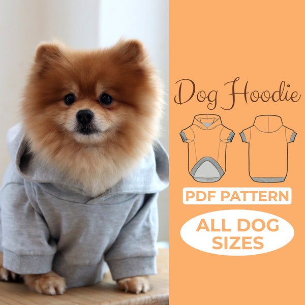 Hunde Hoodie Schnittmuster für große oder kleine Hunde XS-XXL, Welpen Kleidung Schnittmuster, Hundemantel Schnittmuster, Pullover Schnittmuster für gemütliche & modische Hunde