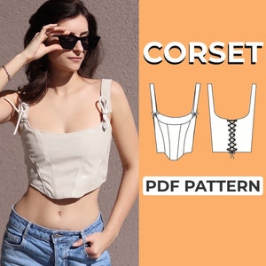 Patrón de costura de corsé superior / Patrón de corsé con cordones / Patrón + instrucciones detalladas con ilustraciones / XXS - XXXL / A0, A4 y carta de EE. UU.