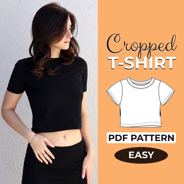 Crop Top Sewing Pattern | Y2K Baby Tee Cropped Top | Easy Beginner Pattern + Detailed Illustrated Tutorial | XXS - XXXL | A0, A4 & US-Letter