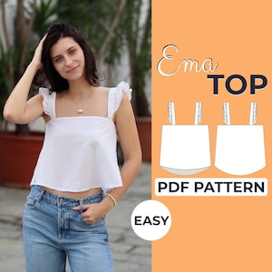 Padrão de costura de blusa sem mangas, top curto de gola quadrada | Padrão fácil para iniciantes + tutorial ilustrado fácil | XXS - XXXL | A0, A4 e US Letter