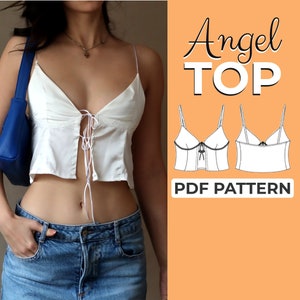 Patrón de costura de top corto de encaje / Patrón de camiseta sin mangas Y2K / Patrón fácil para principiantes + Tutorial ilustrado fácil / XXS - XXXL / A0, A4 y carta estadounidense