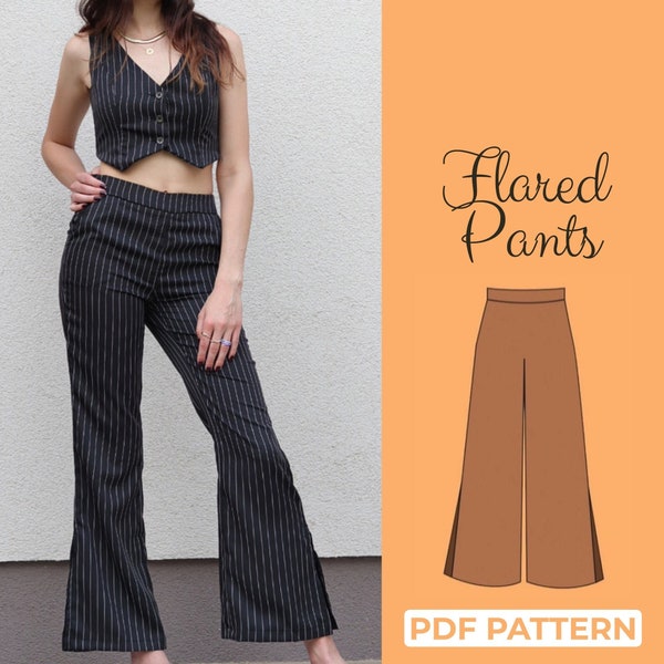 Flare Leg Pants Sewing Pattern, High Waisted Trousers Pattern, Easy Wide Leg Pants Sewing Pattern, Formal Dress Pants, PDF A0, A4, US-Letter