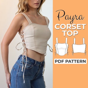 Patrón de costura de corsé superior / Corsé sin copa sobre el busto con cordones / Patrón + Instrucciones ilustradas detalladas / XXS - XXXL / A0, A4 y carta de EE. UU.