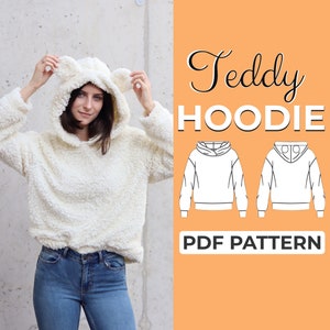 Patrón de costura de sudadera con orejas / Patrón de sudadera con orejas kawaii / Patrón + instrucciones detalladas con ilustraciones / XXS - XXXL / A0, A4 y carta de EE. UU.