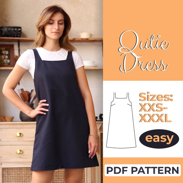 Pinafore Dress Sewing Pattern, Overall Dress, Easy Beginner Pattern, A0, A4 & US-Letter + Detailed Instruction, XXS - XXXL