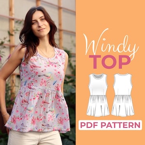 Patrón de costura de blusa de verano sin mangas / Blusa de mujer / Patrón + Instrucciones de ilustración detalladas / XXS - XXXL / A0, A4 y carta de EE. UU.