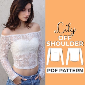 Patrón de costura de blusa transparente con encaje / Hombros descubiertos / Patrón fácil para principiantes + Tutorial ilustrado fácil / XXS - XXXL / A0, A4 y carta de EE. UU.