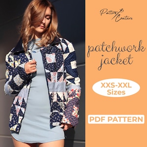 Quilted Jacket Sewing Pattern, Quilt Patchwork Jacket Sewing Pattern, Quilted Coat, PDF Pattern in A4, A0 US-Letter Detailed Tutorial image 1