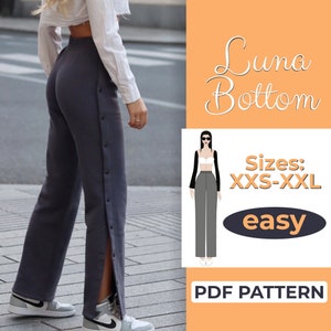 High Slit Streetwear Pants Sewing Pattern, XXS-XXL, Highwaisted Pants, Beginner A0, A4 & US-Letter Pattern + Easy Instruction