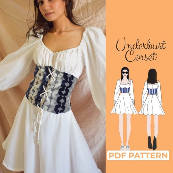 Underbust Corset Sewing Pattern, Cottagecore Pattern, Easy Sewing Pattern, XXS-XXL Regency Corset, A0, A4, Us-Letter Pattern + Instruction