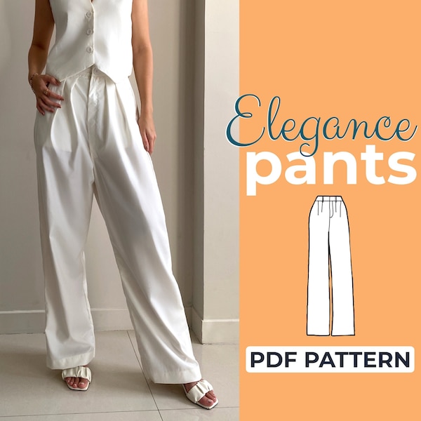 Wide Leg Pants Sewing Pattern, High Waisted Trousers, XXS - XXL Flare Leg Pants, A0, A4, Us-Letter Pattern + Detailed Illustrated Tutorial