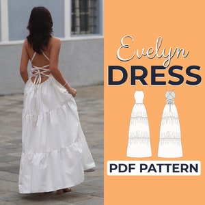 Patrón de costura para vestido largo con volantes / Vestido para escapadas románticas / Patrón fácil para principiantes + Tutorial ilustrado fácil / XXS - XXXL / A0, A4 y carta de EE. UU.