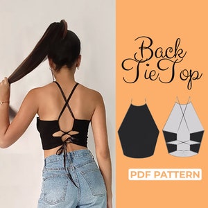 Girls Crop Top Sewing Pattern | Halter Top Sewing Pattern |  Easy Beginner Sewing Pattern | XS-XL | PDF A0, A4, Us-Letter Download