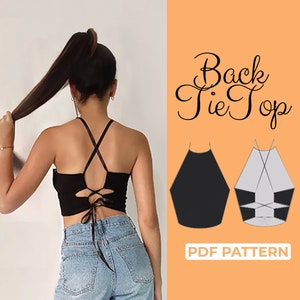 Padrão de costura para top curto para meninas | Padrão de costura para top halter | Padrão de costura fácil para iniciantes | XS-XL | PDF A0, A4, Us-Letter Download