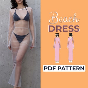 Patrón de costura para vestido playero sin espalda / Vestido transparente / Patrón + Instrucciones detalladas con ilustraciones / XXS - XXL / A0, A4 y carta de EE. UU.