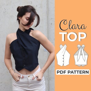 Patrón de costura de top halter / Patrón de bustier cruzado / Patrón fácil para principiantes + Tutorial ilustrado fácil / XXS - XXXL / A0, A4 y carta estadounidense