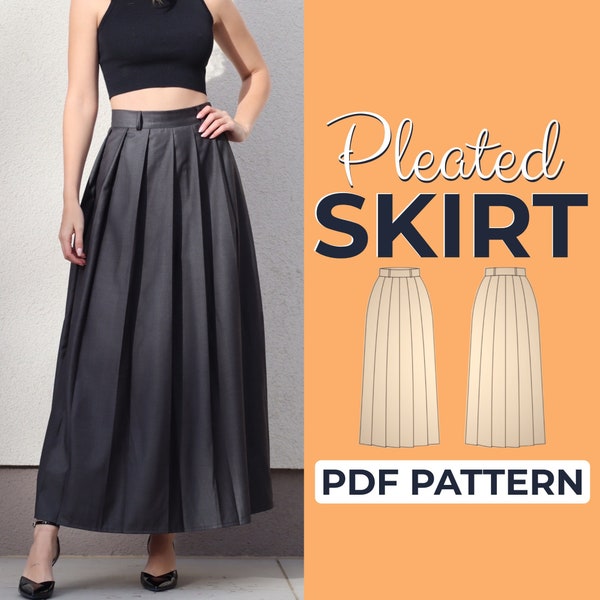 Pleated Skirt Sewing Pattern, Plaid Skirt Pattern, Maxi Skirt, XXS - XXXL, A4, A0 & US-Letter + Detailed Illustrated Tutorial