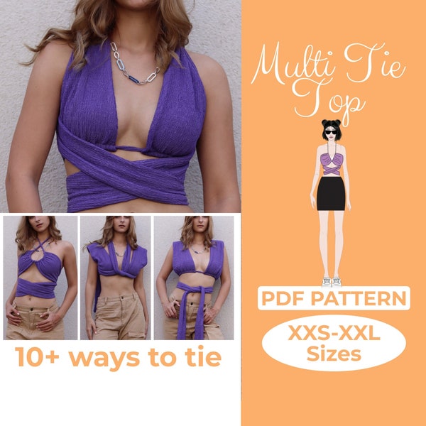 Criss Cross Halter Top Sewing Pattern, Very Easy Y2K Multi-Way Wrap Top, Festival Crop Top, Bandage Tops, A4, A0, Us-Letter + Easy Tutorial