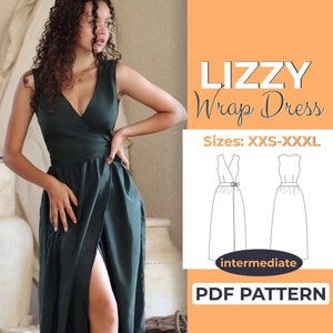 Patrón de costura para vestido cruzado de verano, tallas XXS a XXXL, escote en V, tallas A0, A4 y carta de EE. UU. + instrucciones detalladas