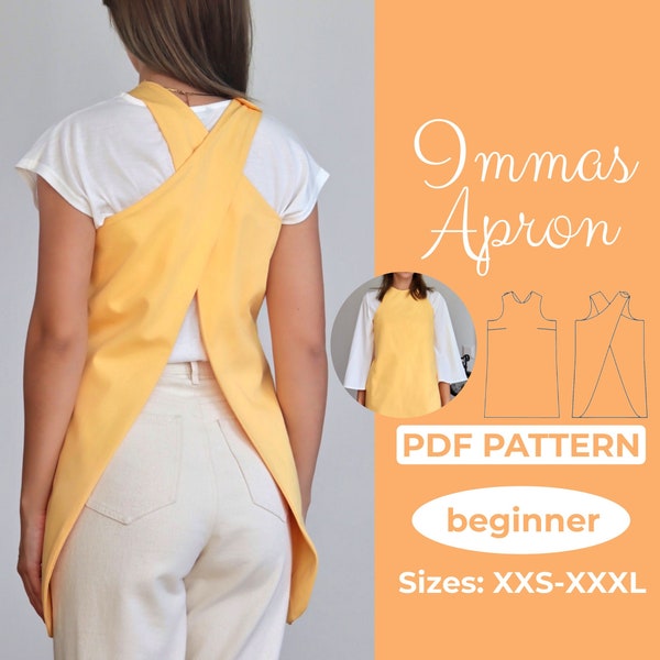 Crossback Apron Sewing Pattern, Criss Cross Pinafore, Easy Beginner Pattern, XXS - XXL, Japanese Apron, A0, A4, US-Letter + Easy Instruction