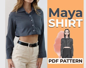 Patrón de costura para camisa corta, blusa, top corto, tallas A0 y A4, con instrucciones de costura detalladas (XXS-XXXL)
