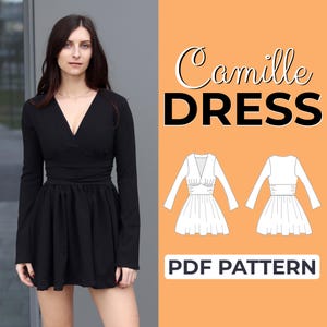 Patrón de costura de vestido mini de manga larga / Patrón de vestido formal / Patrón + instrucciones ilustradas detalladas / XXS - 7XL / A0, A4 y carta de EE. UU.