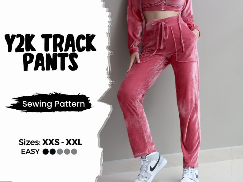Y2K Velour Tracksuit Pants Sewing Pattern Easy Wide Leg Etsy