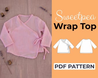 Baby Wrap Top Sewing Pattern | Newborn Kimono Top | Easy Beginner Pattern + Easy Illustrated Tutorial | 0-3M to 2-3Y | A0, A4 & US Letter