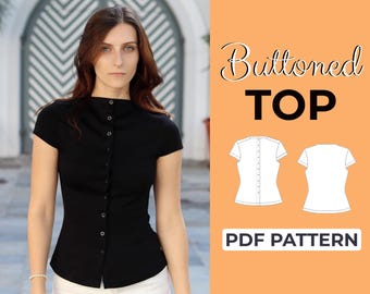 Buttoned Blouse Sewing Pattern | Short Sleeve Fitted Blouse | Pattern + Detailed Illustrated Instructions | XXS - 7XL | A0, A4 & US-Letter