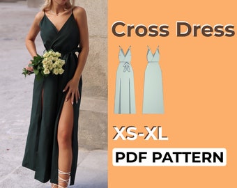 Cross Back Sewing Pattern, Maxi Slip Dress with Bow, V Neck Prom Dress, Easy Written Instruction with Illustrations & Pattern A0, A4, Letter