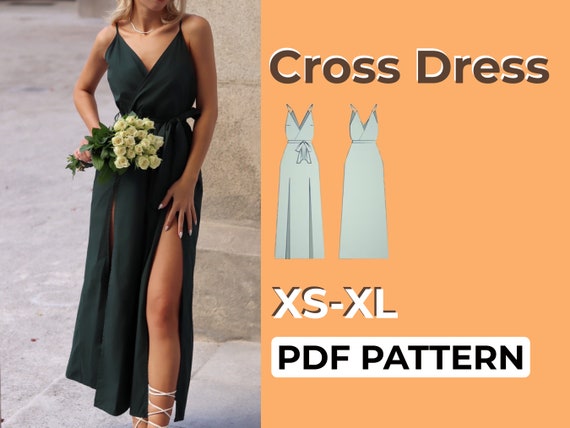 Cross Back Sewing Pattern, Maxi Slip Dress with Bow, V Neck Prom Dress, Easy Written Instruction with Illustrations & Pattern A0, A4, Letter