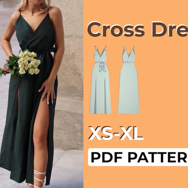 Cross Back Sewing Pattern, Maxi Slip Dress with Bow, V Neck Prom Dress, Easy Written Instruction with Illustrations & Pattern A0, A4, Letter