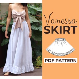 Patrón de costura de falda con volantes / Patrón de falda larga holgada / Patrón fácil para principiantes + Tutorial ilustrado fácil / XXS - XXXL / A0, A4 y tamaño carta de EE. UU.
