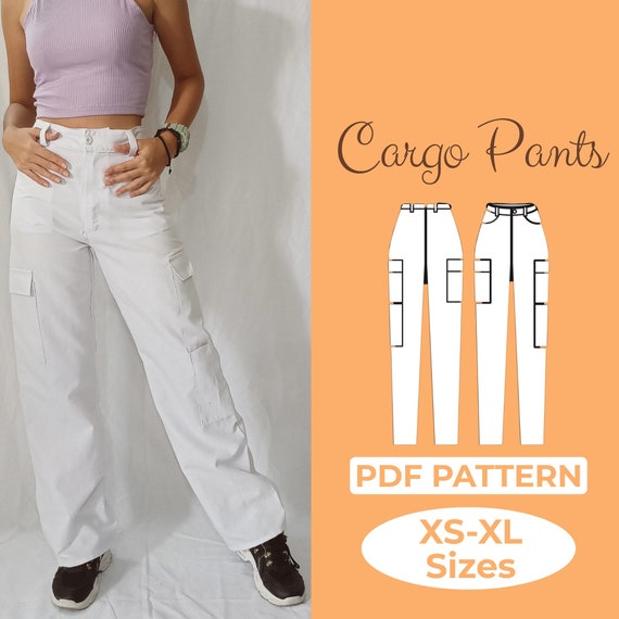 High Waisted Cargo Pants Pattern for Women, Baggy Pocket Pants