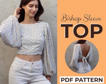 Bishop Sleeve Wrap Top Sewing Pattern | Peasant Blouse | Easy Beginner Pattern + Easy Illustrated Tutorial | XXS - XXL | A0, A4 & US-Letter