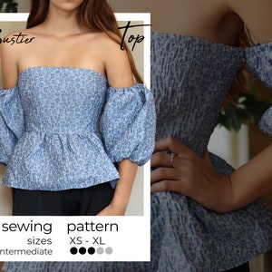 Top Babydoll con mangas abullonadas / Top Peplum con mangas globo / Xs-Xl / Instrucción escrita + Video tutorial / Patrón de costura PDF A0, A4, Carta