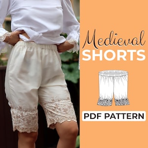 Padrão de costura de Bloomers femininos | Shorts de renda medieval | Padrão para iniciantes + Tutorial ilustrado fácil | XXS - XXXL | A0, A4, US Letter