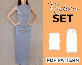 Pencil Pocket Skirt Set Sewing Pattern | High Waist Maxi Skirt | Pattern + Detailed Illustrated Instruction | XXS - 7XL | A0, A4 & US-Letter