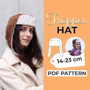 Patrón de costura de gorro de trampero / Gorro de aviador con orejeras / Niños y adultos / Patrón fácil para principiantes + Tutorial ilustrado / S - L / A0, A4, EE. UU.