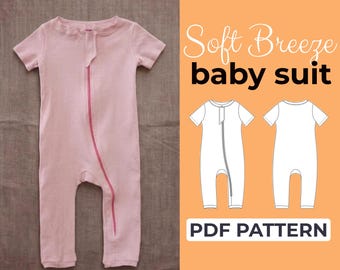Baby Bodysuit Sewing Pattern | Short Sleeve Overalls | Pattern + Detailed Illustrated Instruction | 0-3M to 2-3Y | A0, A4 & US Letter