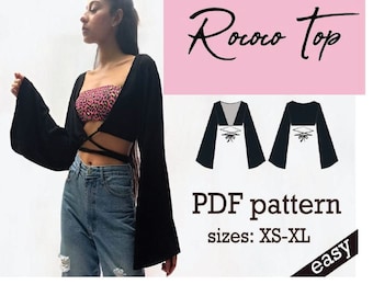 Flare Sleeve Crop Top Sewing Pattern | Hippie Top for Festivals, Partys or the Beach | XS-XL | Detailed PDF Download A0, A4, Us Letter Size