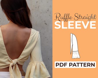 Ruffle Straight Sleeve Sewing Pattern, Easy Bell Sleeve Pattern in A0, A4 & US-Letter Version + Detailed Instruction, XXS - XXXL