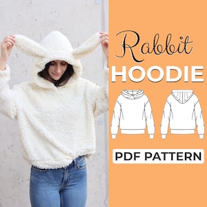 Patrón de costura de sudadera con orejas / Patrón de sudadera con orejas kawaii / Patrón + instrucciones detalladas con ilustraciones / XXS - XXXL / A0, A4 y carta de EE. UU.