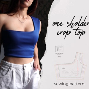 girls crop top sewing pattern - one shoulder top pattern - sewing pattern top - top pattern sewing - crop tank top sewing pattern XS-XL